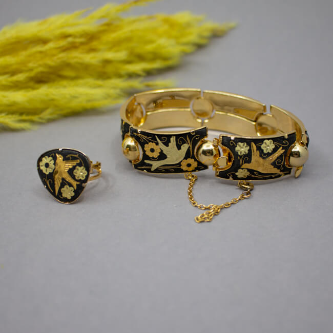Klassisch spanischer Toledo Schmuck in Gold Schwarz Bild 1 Toledo Schmuck Set Front