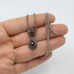 Trachtenkette mit Granat, 835 Silber teilvergoldet Trachtenschmuck 835er Silber Kette teilvergoldet Groesse