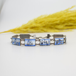 Antikes Delft blau/weiß Armband, emailliert Antikes Delft blau/weiß Armband, emailliert, Detail