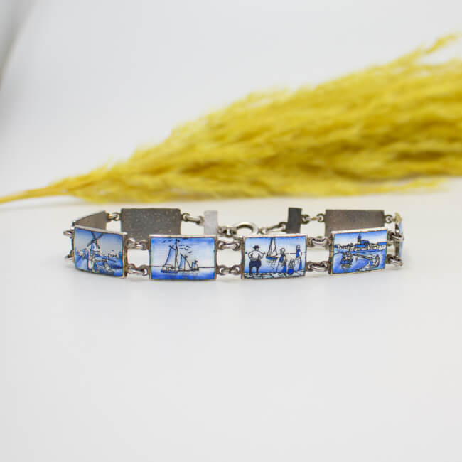 Antikes Delft blau/weiß Armband, emailliert, Detail