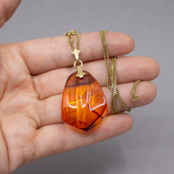 Vintage AmDouble Kette mit Bernstein Anhaenger Groesse