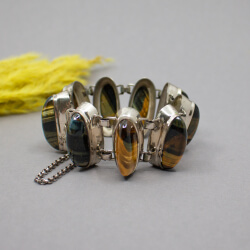 Vintage Armband mit Tigerauge 835 Silber rhodiniert