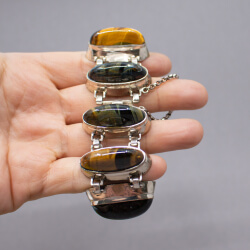 Vintage Armband mit Tigerauge 835 Silber rhodiniert Vintage Armband mit Tigerauge 835 Silber rhodiniert, Groesse