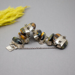 Vintage Armband mit Tigerauge 835 Silber rhodiniert, Sicherungskette