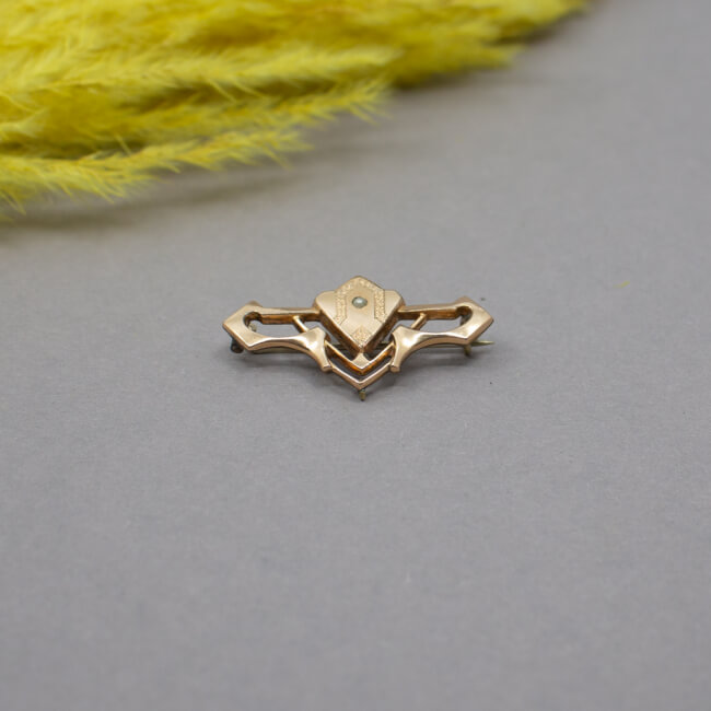 Vintage Art Deko Brosche Wachsperlen laenglich Front