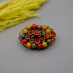 Holzperlen Brosche 40er Jahre, Miriam Haskell Style Bild 2 Vintage Brosche Holzperlen Front