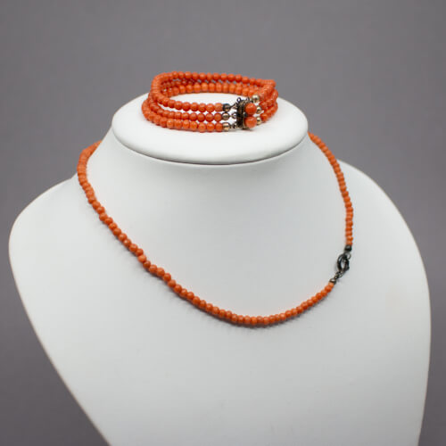 Vintage Engelshaut Koralle Armband+Kette
