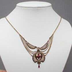 Florales Granat Collier - Jugendstil um 1900 Bild 2 zarte antike Halskette mit Granat