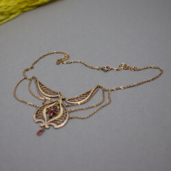 Florales Granat Collier - Jugendstil um 1900 Bild 3 zarte antike Halskette mit Granat Detail