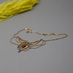 Florales Granat Collier - Jugendstil um 1900 Bild 4 zarte antike Halskette mit Granat Front