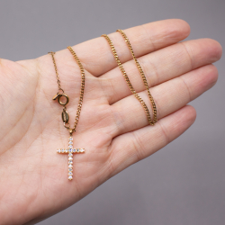 Fossil Unisex Edelstahlkette Kreuzsymbol, Roségold Bild 4 FOSSIL Halskette Kreuz rose Edelstahl Groesse