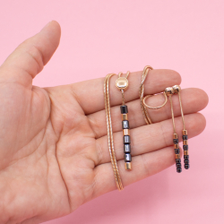 Skagen Schmuckset 'Ellen' Roségold-Tone mit Hämatit Bild 2 Skargen rosegold Haematit Set Ohrringe & Kette Groesse