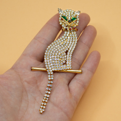 Strass Katze Vintage Brosche