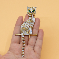 Strass Katze Vintage Brosche Groesse
