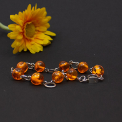 Vintage Fischland Armband 835 Silber und Bernstein Bild 2 Vintage Fischland Bernstein Armband 835er Silber liegend